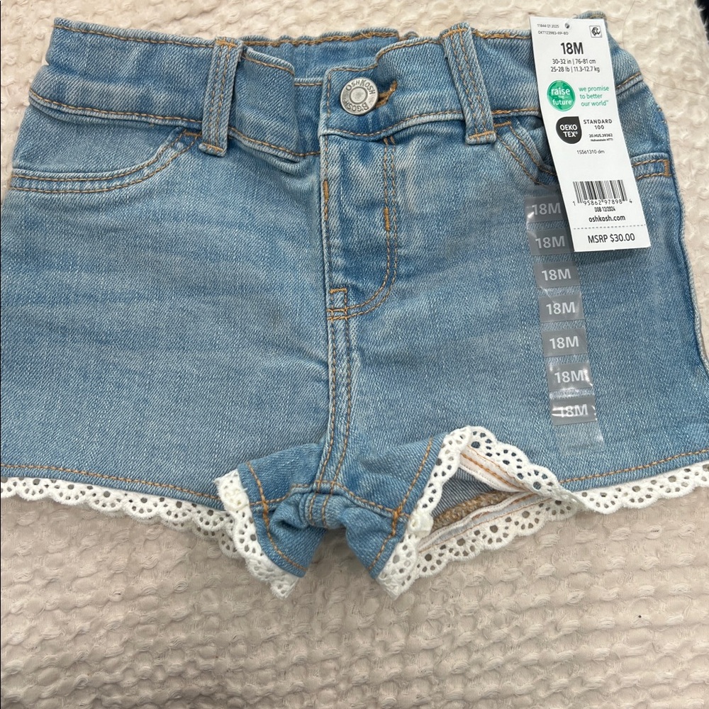 OshKosh B'gosh Blue‎ Toddler Eyelet Trim Denim Shorts